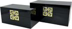 Galt International Storage Box Set Decorative Storage Box w/Hinged Lid Classic Design Wood Decor Boxes with Geometric Clasp Storage for Bedroom & Home - Set of 2 (Black & Gold)