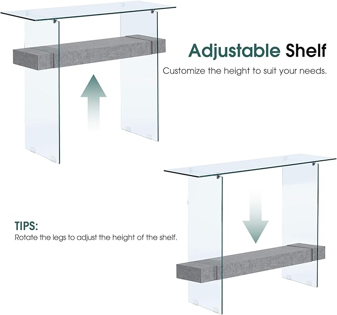 ivinta Glass Console Table with Storage, 39.4" Modern Entryway Table for Living Room, Foyer, Hallway, Bedroom 5101 (Gray)