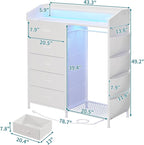 LUMTOK Modern 5 Dresser with LED Hanging Rack, Dresser with Clothes Rack, Hanger Rack, and Storage Drawers, Drawer Dressers with Coat Racks for Bedroom Living Room, Entryway, Closets (White)
