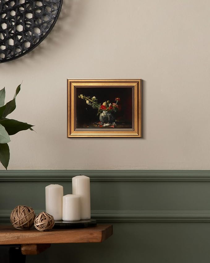 HUARCEY Gold Framed Vintage Wall Art for Living Room, Flowers Painting Prints Shelf Decor for Kitchen, Aesthetic Bedroom Wall Art, Autumn Gifts for Friends or Family - Fading 10L x 8W