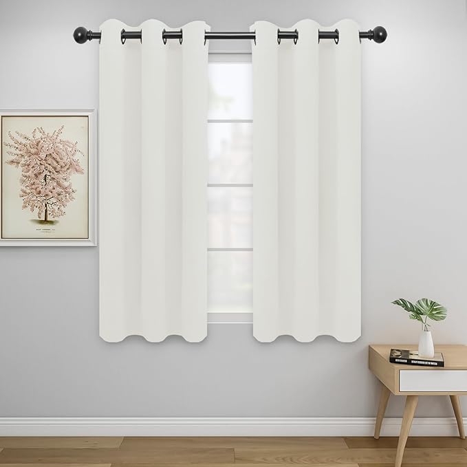 Easy-Going Blackout Curtains for Bedroom, Solid Thermal Insulated Grommet and Noise Reduction Window Drapes, Room Darkening Curtains for Living Room, 2 Panels (34x54 in, Ivory)