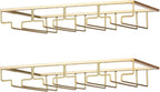 Wine Glass Rack - Under Cabinet Stemware Wine Glass Holder Glasses Storage Hanger 2 Pack Metal Organizer for Bar Kitchen 4 Rows Gold