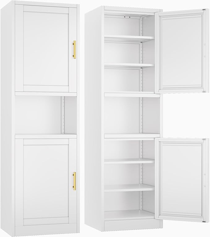 Tall Narrow Storage Cabinet 66.93" H Tall Bathroom Cabinet Metal Pantry Cabinets, 4 Adjustable Shelves for Kitchen, Home Office, Living Room, Dinning Room (20 inches Wide White)