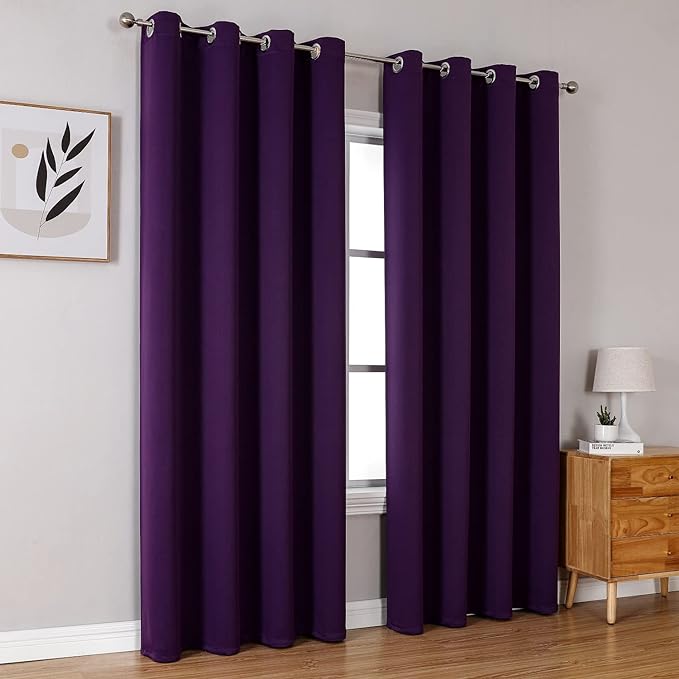ChrisDowa Blackout Curtains 90 Inches Long 2 Panels Set for Living Room, Grommet Thermal Insulated Room Darkening Curtains for Bedroom (Royal Purple, 52 x 90 Inch)