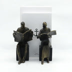 Lukitas Decorative Newspaper Reader Bookends, Heavy Duty Book Holder Non-Slip, Vintage Home Décor Accessories for Study Office Bookshelf, Bronze, Resin, 1Pair/2Piece