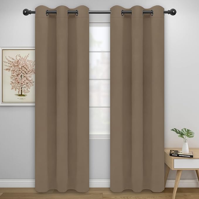 Easy-Going Blackout Curtains for Bedroom, Solid Thermal Insulated Grommet and Noise Reduction Window Drapes, Room Darkening Curtains for Living Room, 2 Panels (42x95 in, Camel)