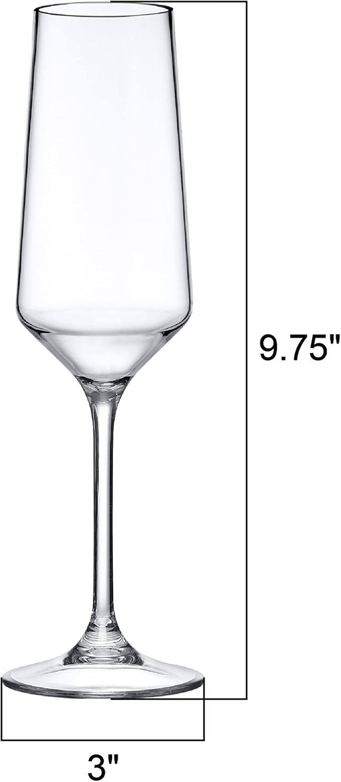 Amazing Abby - Stella - 8-Ounce Unbreakable Tritan Champagne Flutes (Set of 6), Plastic Wine Glasses, Reusable, BPA-Free, Dishwasher-Safe, Perfect for Poolside, Outdoors, Camping, and More