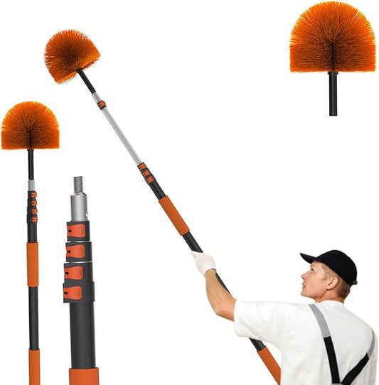 20FT (26FT Reach) Cobweb Duster with Extension Pole, Spider Web Brush for Cleaning Extendable, Professional Ceiling and Corner Dusters for Outdoor Indoor Use