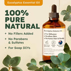 KUKKA essential oils 100% Pure & Natural Eucalyptus Essential Oil for Diffuser, Humidifier, Skin, Hair & Soap Making DIY(4 Fl Oz/118 ml)