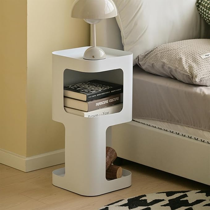 Modern Side Table,Small end Table for Small Spaces,Metal nightstand with Storage Shelf,Space-Saving Bedside Table Accent Table Drink Tables for Living Room,Bedroom.No Assembly Required