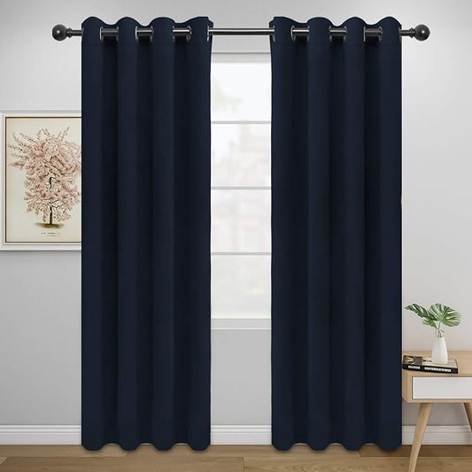 Easy-Going Blackout Curtains for Bedroom, Solid Thermal Insulated Grommet and Noise Reduction Window Drapes, Room Darkening Curtains for Living Room, 2 Panels (52x84 in,Navy)