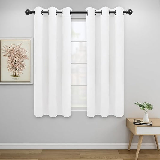 Easy-Going Curtains for Bedroom, Solid Thermal Insulated Grommet and Noise Reduction Window Drapes, Room Curtains for Living Room, 2 Panels (34x54 in, White)