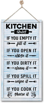 Hanging Kitchen Rules Wood Decor Sign, Rustic Kitchen Wooden Signs, Printed Wood Wall Art Sign, Kitchen Door Rules Rustic Sign, Hanging Wood Sign Kitchen Decor, Funny Farmhouse Kitchen Wall Décor D1