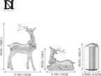 DN DECONATION Christmas Reindeer Figurines, Winter Deer Small Statues Decor, Silver Decorative Reindeer Sculptures, Resin Xmas Holiday Home Décor Accents for Office Living Room & Bedroom 2PCS