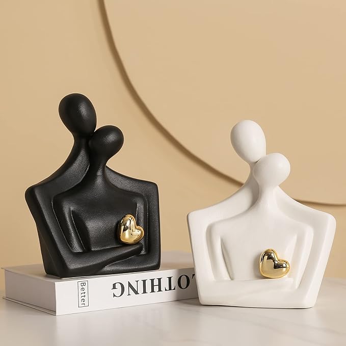 Porcelain Romantic Couple Figurines Statue White Aesthetic Decorations Hugging Couple Sculptures - Modern Ceramic Sculpture Home Accents for Living Room Bedroom Coffee Table, Desktop, Bookshelf