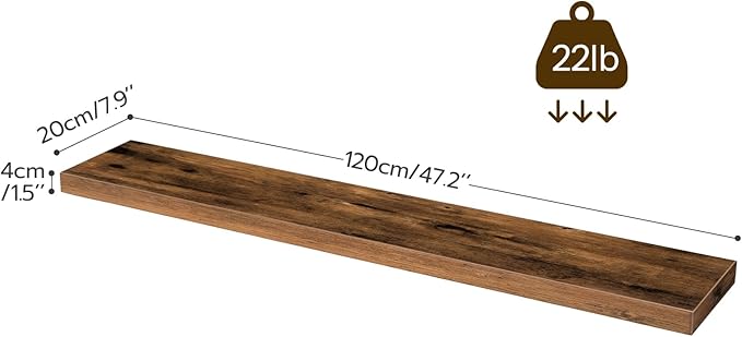 HOOBRO Floating Shelves for Wall, Wall Mounted Shelf Set of 2, 47.2" Hanging Shelf with Invisible Brackets, for Wall Bathroom, Bedroom, Toilet, Kitchen, Living Room, Office, Rustic Brown BF120BJP201