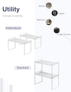 Nxconsu 2Pack Cabinet Shelves Stackable Organizer Rack Riser for Kitchen Cabinet Pantry Cupboard Counter Countertop Home Organization Storage Space Saver Heavy Duty Metal Nonslip White Tall
