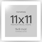 Homeforia 11x11 Picture Frame Silver, High End Metal 11 by 11 Square Frames with Mat 9 x 9 Photo, 11x11 Thin Poster Frame Matted to 9x9 inch Art, Wall Hanging Frame, Tempered Glass, Wall Kit, Set of 1