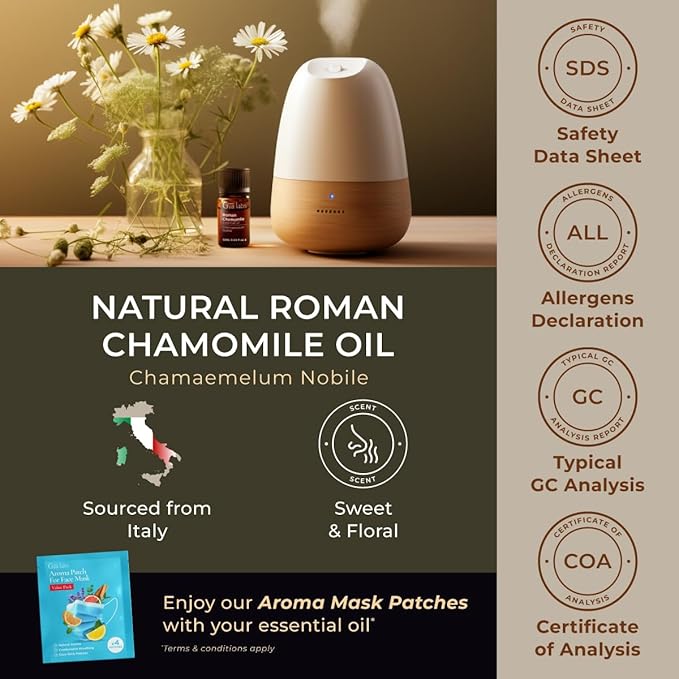 Gya Labs Roman Chamomile Essential Oil for Diffuser - 0.34 Fl Oz - 100% Pure Natural Roman Chamomile Oil for Skin, Hair, Face, Aromatherapy & Candle Making Scent