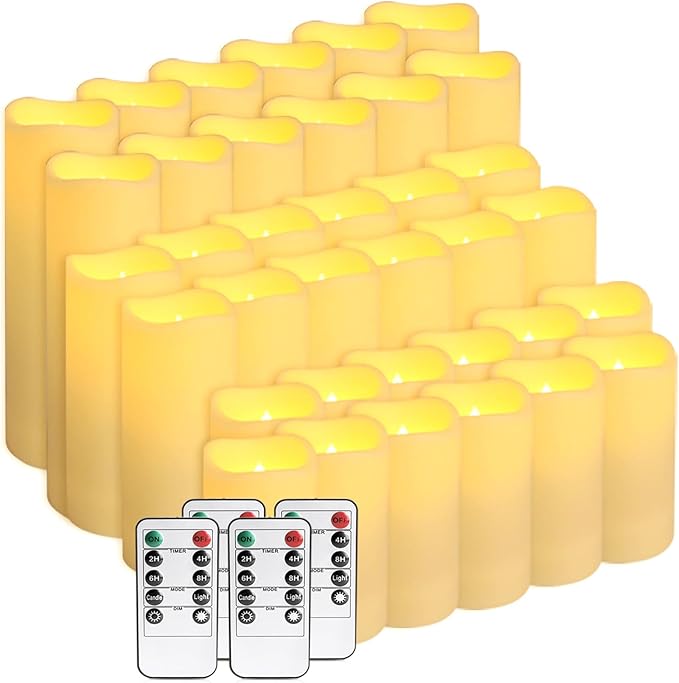 36-Pack Flickering Flameless Candles with Remote Control - LED Fake Candle Perfect for Wedding,Outdoor,Table,Halloween,Christmas Decor - Create a Magical Ambiance Effortlessly(Three Sizes)