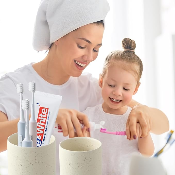 Beige Toothbrush Holders for Bathrooms - 2 Cups Ceramic Toothbrush Toothpaste Holders Set, Beige Bathroom Tumbler Cups Reusable Toothbrush Mouthwash Cup, Bathroom Counter Organizer