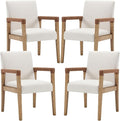 Mid Century Modern Dining Chairs Set of 4 Fabric Upholstered Living Room Side Chair, Kitchen Arm Chair with Solid Wood Legs for Home Restaurant, Linen White