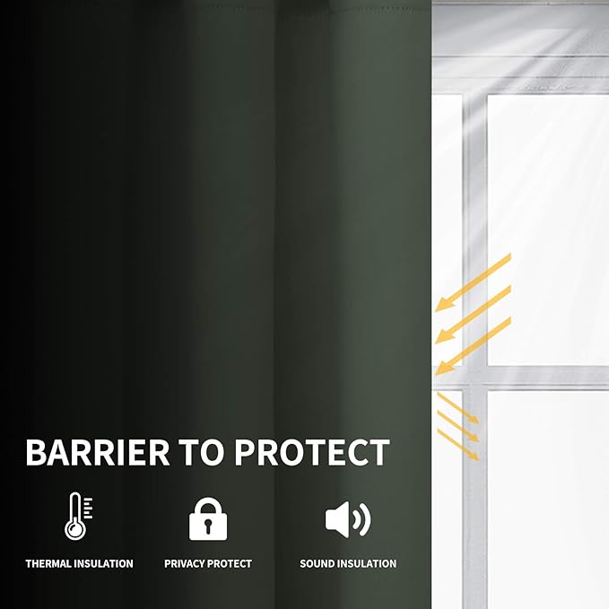 Easy-Going Blackout Curtains for Bedroom, Solid Thermal Insulated Grommet and Noise Reduction Window Drapes, Room Darkening Curtains for Living Room, 2 Panels (52x108 in,Greyish Green)