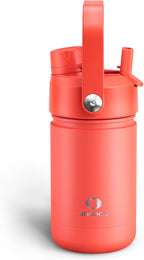 Kids Insualated Water Bottle with Straw - 12oz Stainless Steel Water Bottle with Dual Spouts, Leak-Proof, BPA-Free, Double Wall Vacuum Keeps Cold for 24 Hours for Sports, Travel, School (Tawny Orange)