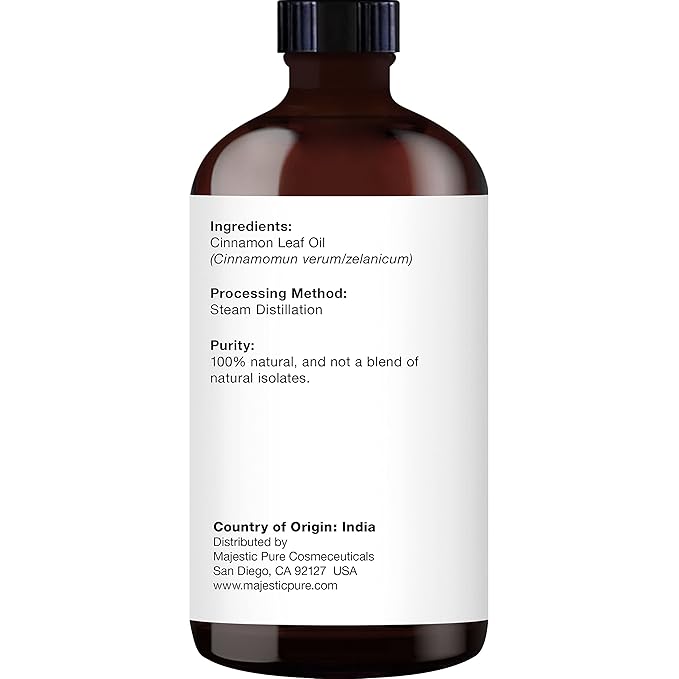 Majestic Pure Cinnamon Essential Oil with Glass Dropper - Huge 4 Fl Oz - 100% Pure and Natural Cinnamon Oil - Premium Grade Essential Oils for Diffuser, Aromatherapy, Soap and Candle Making
