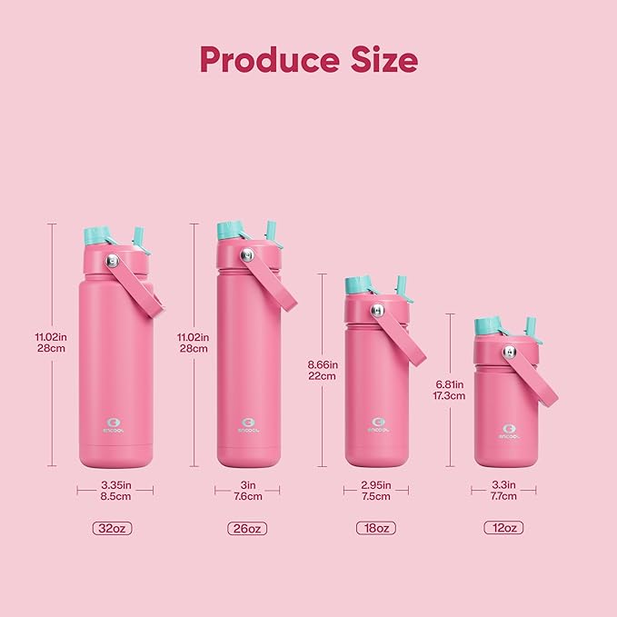 Insulated Water Bottle with Straw Stainless Steel Water Bottle, Leak-Proof, BPA-Free, Double Wall Vacuum Keeps Cold for 24 Hours for Sports, Travel, School (32 oz, Tulip)
