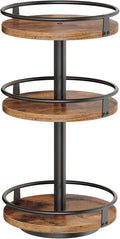 HOOBRO 3-Tier Lazy Susan Organizer, Rotating Spice Rack, Turntable Spice Rack, Vertical Storage Organizer, for Kitchen Countertop, Vanity, Dining Table, Rustic Brown and Black BF09TL01