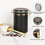 Yangbaga 304 Stainless Steel Coffee Canisters for Ground Coffee,3 x 63 OZ Coffee Container with Shelf Coffee Bean Storage, Food Storage Jar with Gold Airtight Locking Clamp and Spoon for Kitchen