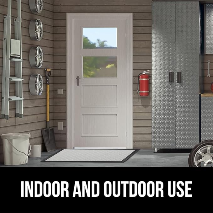 GORILLA GRIP 100% Waterproof All-Season WeatherMax Doormat US Designed Natural Rubber, Stain and Fade Resistant, Low Profile Indoor Outdoor Door Mats, Easy Clean Patio Mat, 17x29, Light Gray