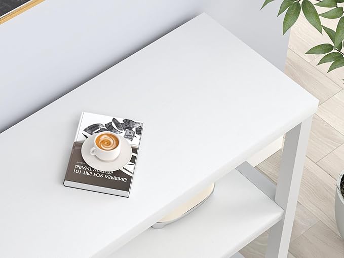 FOLUBAN Modern Sofa Console Table for Entryway, 3 Tier Wood Foyer Table for Hallway Living Room Behind Couch, White Oak