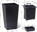 22.5" Tall Planters Set of 2, Outdoor＆Indoor Black Planter Pots, High Front Porch Planter Pots with Drainage Holes＆Water Level Monitor＆Inner Bucket, Automatic Watering, Black