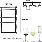 4 Rows Wine Glass Rack Under Cabinet Hanging Stemware Wine Glass Holder Under Shelf Wire Wine Glasses Racks Hanger for Bar, Kitchen (1, 4 Rows)
