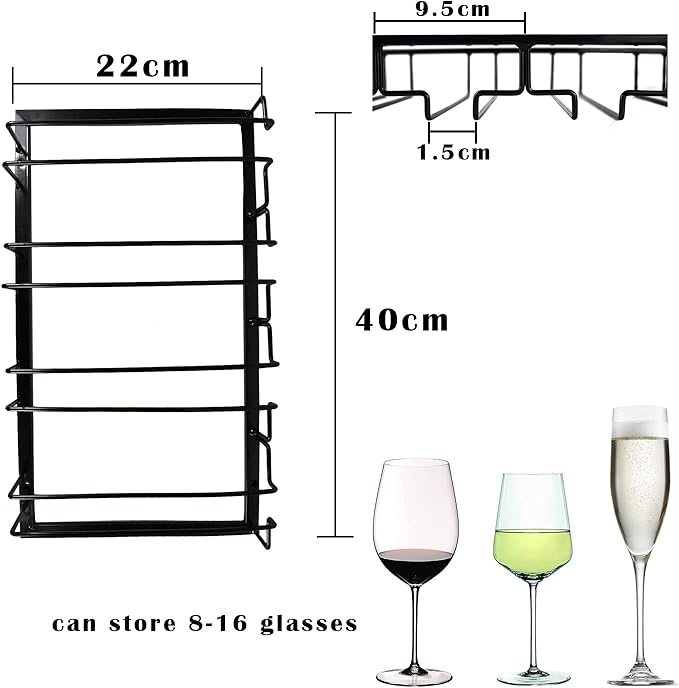 4 Rows Wine Glass Rack Under Cabinet Hanging Stemware Wine Glass Holder Under Shelf Wire Wine Glasses Racks Hanger for Bar, Kitchen (1, 4 Rows)