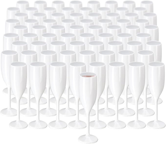 XUWAIDSGN Acrylic Champagne Flutes Toasting Glasses Unbreakable Mimosa Bar Reusable Wine Glasses Vintage Champagne Flutes Stemmed Drinking Cups 5.4 OZ for Christmas Birthday (100, white)
