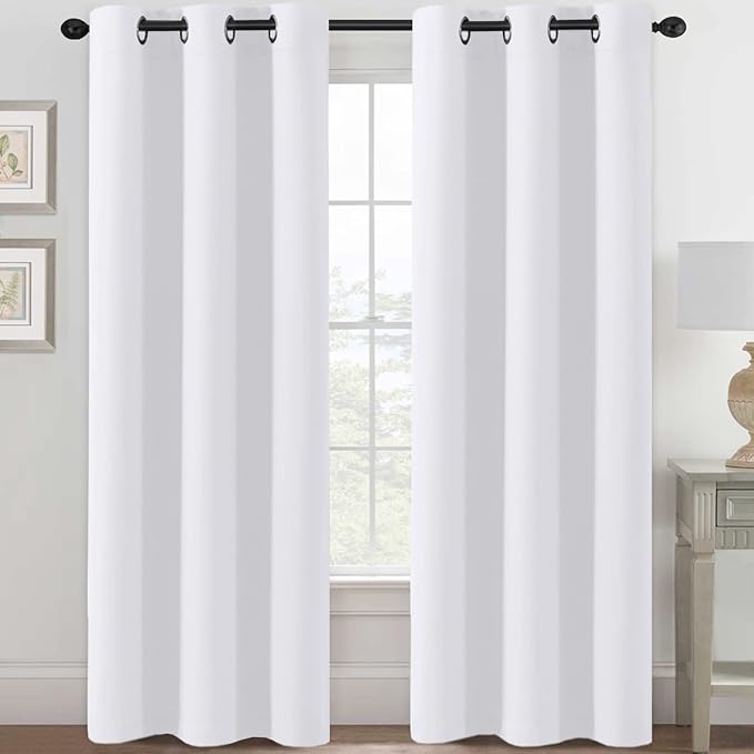 H.VERSAILTEX White Curtains for Bedroom Thermal Insulated Room Darkening Living Room Curtains Grommet Privacy Protection Window Curtain Panels/Drapes for Nursery, 2 Panels, 42x84 Inches, Pure White