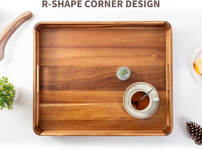 Large Wooden Ottoman Tray, Great 22"x18" Rectangle Trays for Big Ottoman Counter, Huge Kitchen Wood Serving Tray Round Corner, Living Room Coffee Table Decor Centerpiece Organizer Trays