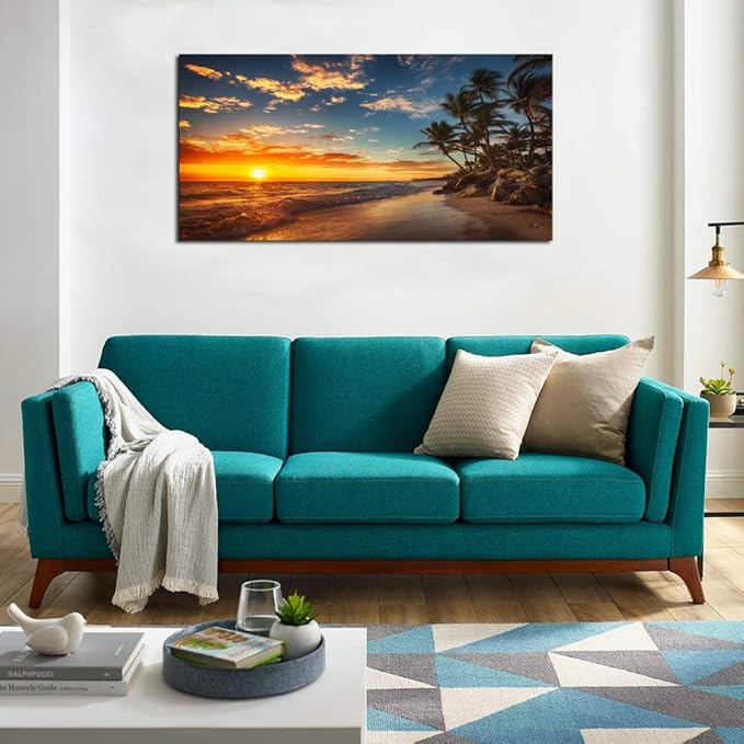 DZL Art S74762 Canvas Painting Print Paradise Tropical Island Beach with Palms Photograph Print Nature Pictures Wall Art Canvas Prints Painting for Living Room Bedroom Decor Office Wall Decor