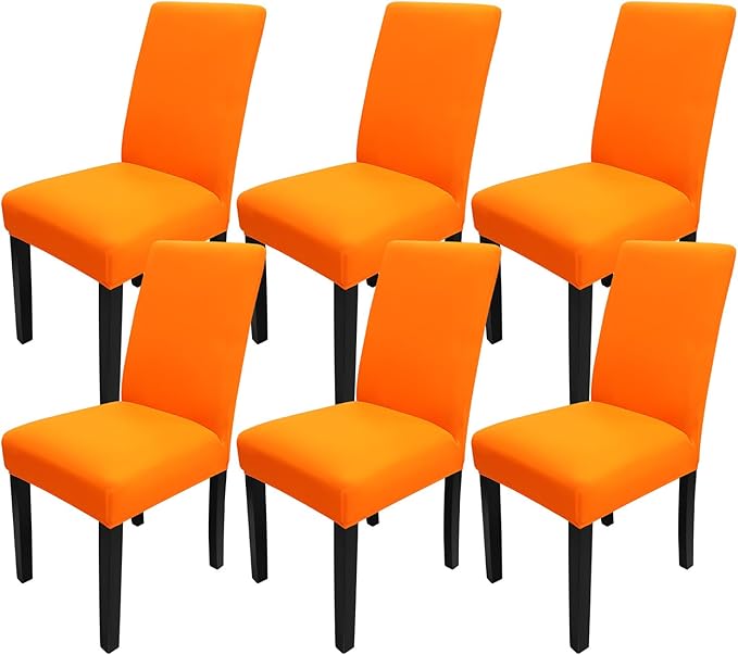JQinHome Dining Chair Slipcover, High Stretch Removable Washable Chair Seat Protector Cover Set of 6,Chair Covers for Halloween Dining Room, Kitchen,Home Party,Wedding Ceremony(Orange, 6PC)