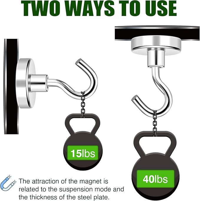 MIKEDE Magnetic Hooks Heavy Duty, 40lbs Earth Magnets with Hooks for Refrigerator, Strong Magnets with Rust Proof Metal Hooks for Cruise Cabins, Classroom, Outdoor - Pack of 20