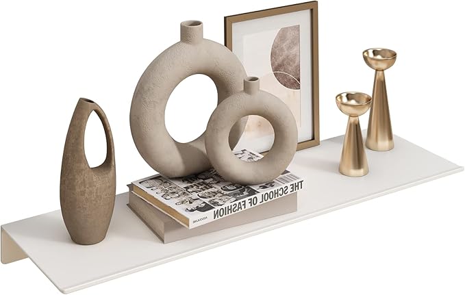 JOOM White Metal Floating Shelf - Small Bathroom Display Shelf for Wall Storage (White, 16 in)