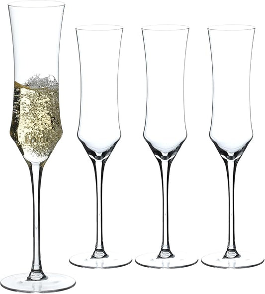 Hand Blown Crystal Champagne Flutes, Sparkling Champagne Glasses Set of 4, 7 oz