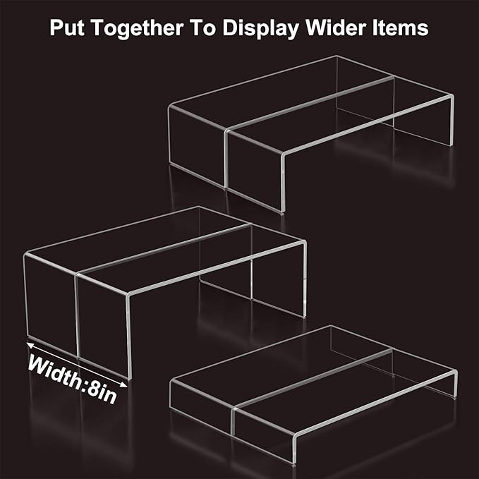 Acrylic Display Risers,12'' Large Display Stands, Thickened to 0.2''(5mm) Stackable Acrylic Shelves for Perfume Display, Clear Risers for Cupcake Stand,Pop Figurines,Tumbler,Food (Clear, 6PCS)
