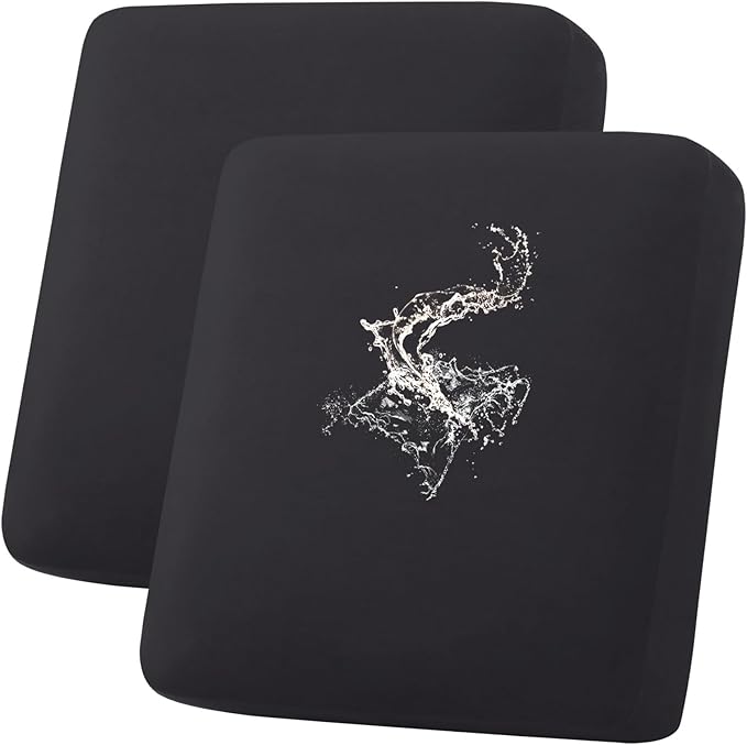 hyha Waterproof Couch Cushion Covers, Stretch Sofa Couch Seat Slipcover for Dog Washable, Non-Slip Waterproof Outdoor Cushion Covers for Patio Furniture Replacement (2 Pieces, Black)
