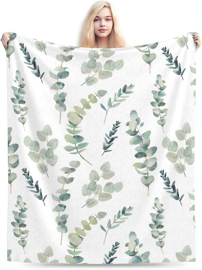 HGOD DESIGNS Watercolor Eucalyptus Flannel Fleece Bed Blanket Throw Blanket Lightweight Cozy Plush Blanket for Bedroom Living Rooms Sofa Couch 50"x60"