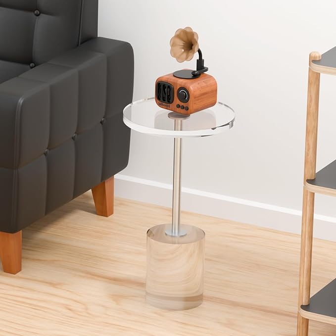Acrylic End Table, Modern Minimalist Acrylic Side Tables, Clear Side Table for Living Room, Bedroom, Office, Drink Table (12" D x 12" W x 21" H, Silver)