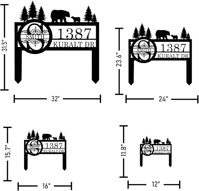 Personalized Custom Bear Wildlife Decor with Metal Stake - Address House Number Name Sign for Farmhouse, Yard, Camping